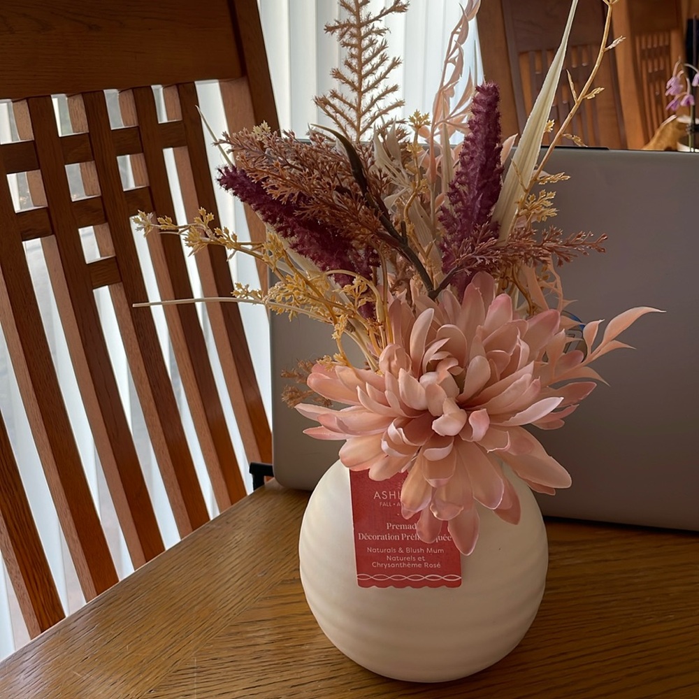 Ashland Spring/Autumn Flower Arrangement In Ceramic Pot NEW W/TAG Neutral 14ª